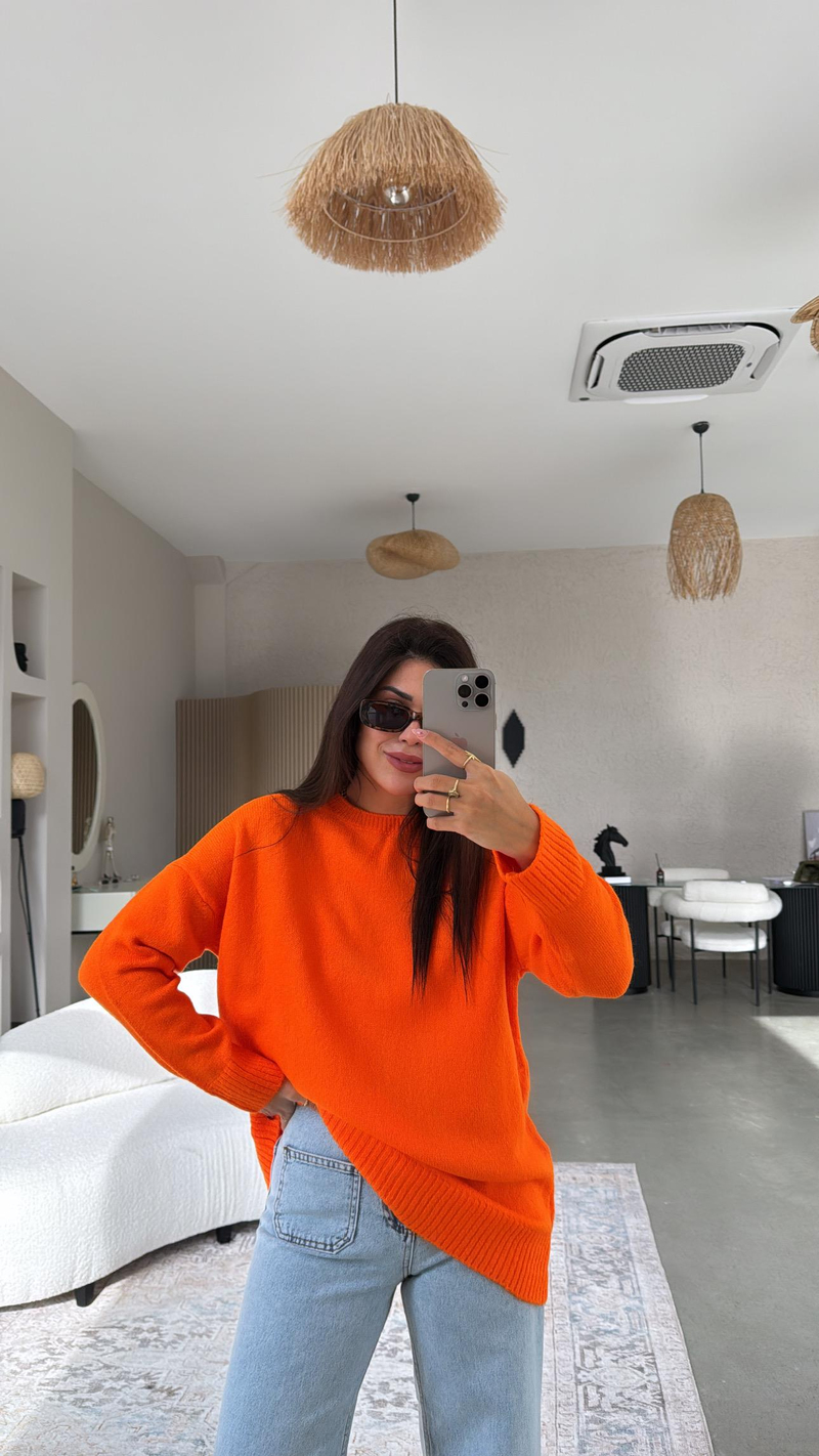 Neon Turuncu Bisiklet Yaka Yumoş Kazak
