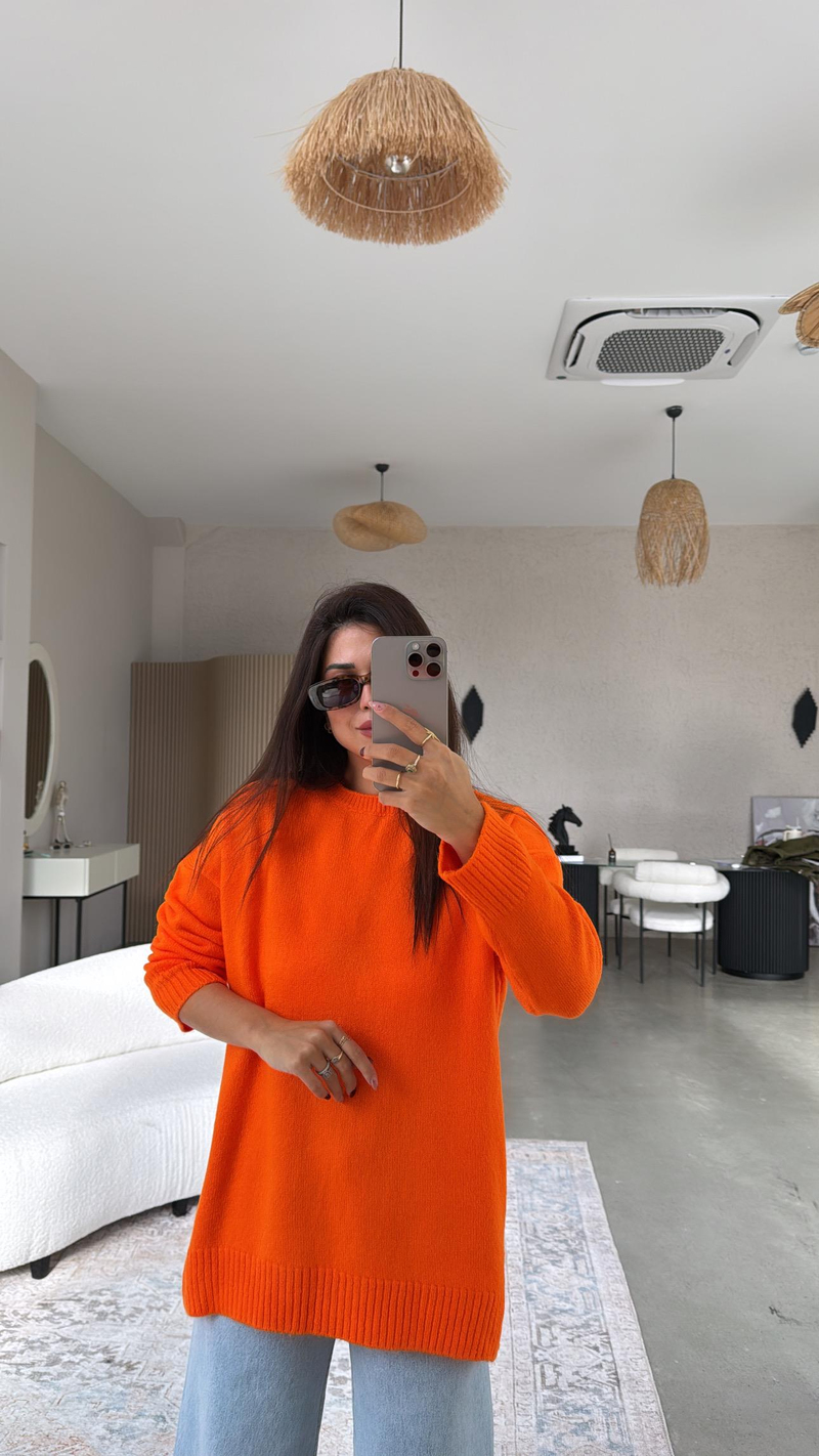 Neon Turuncu Bisiklet Yaka Yumoş Kazak
