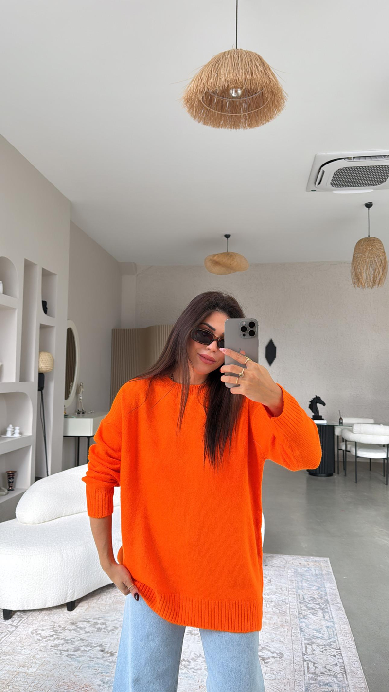 Neon Turuncu Bisiklet Yaka Yumoş Kazak
