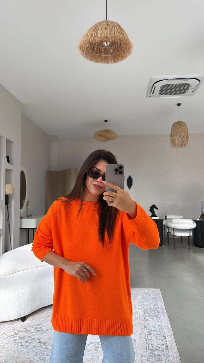 Neon Turuncu Bisiklet Yaka Yumoş Kazak