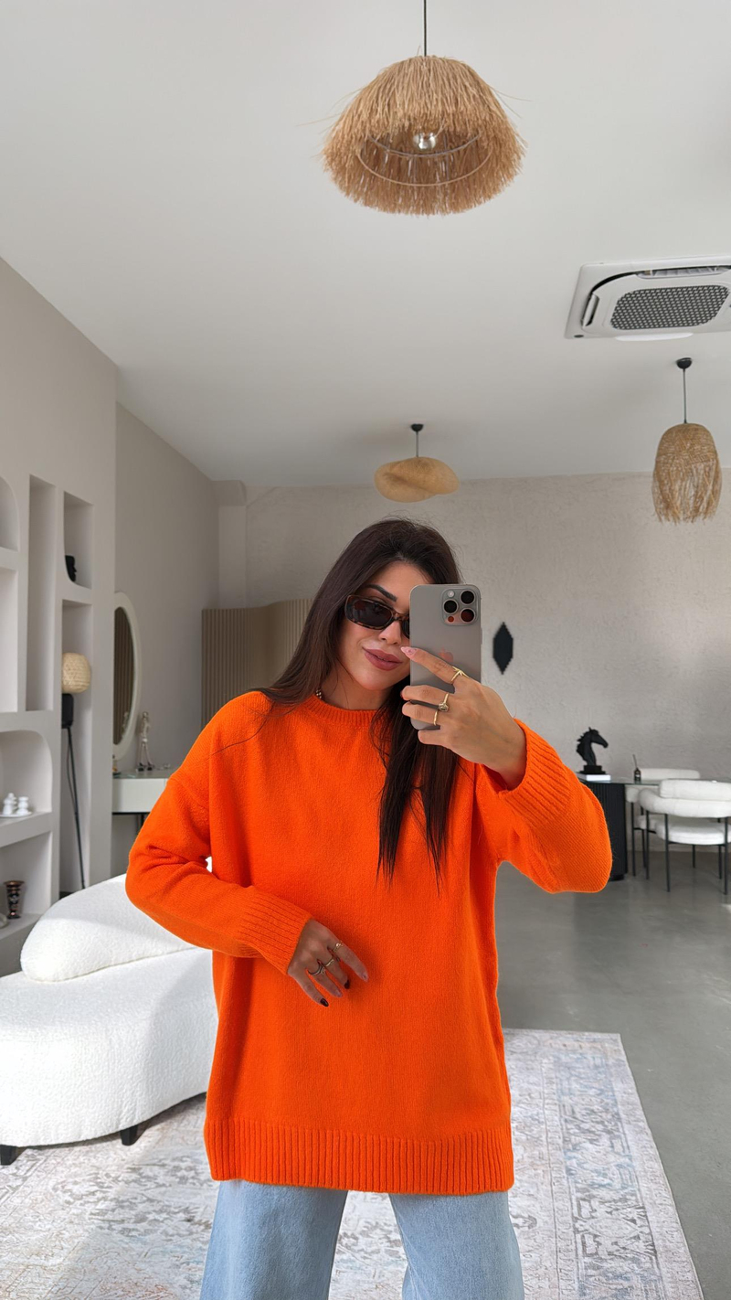 Neon Turuncu Bisiklet Yaka Yumoş Kazak
