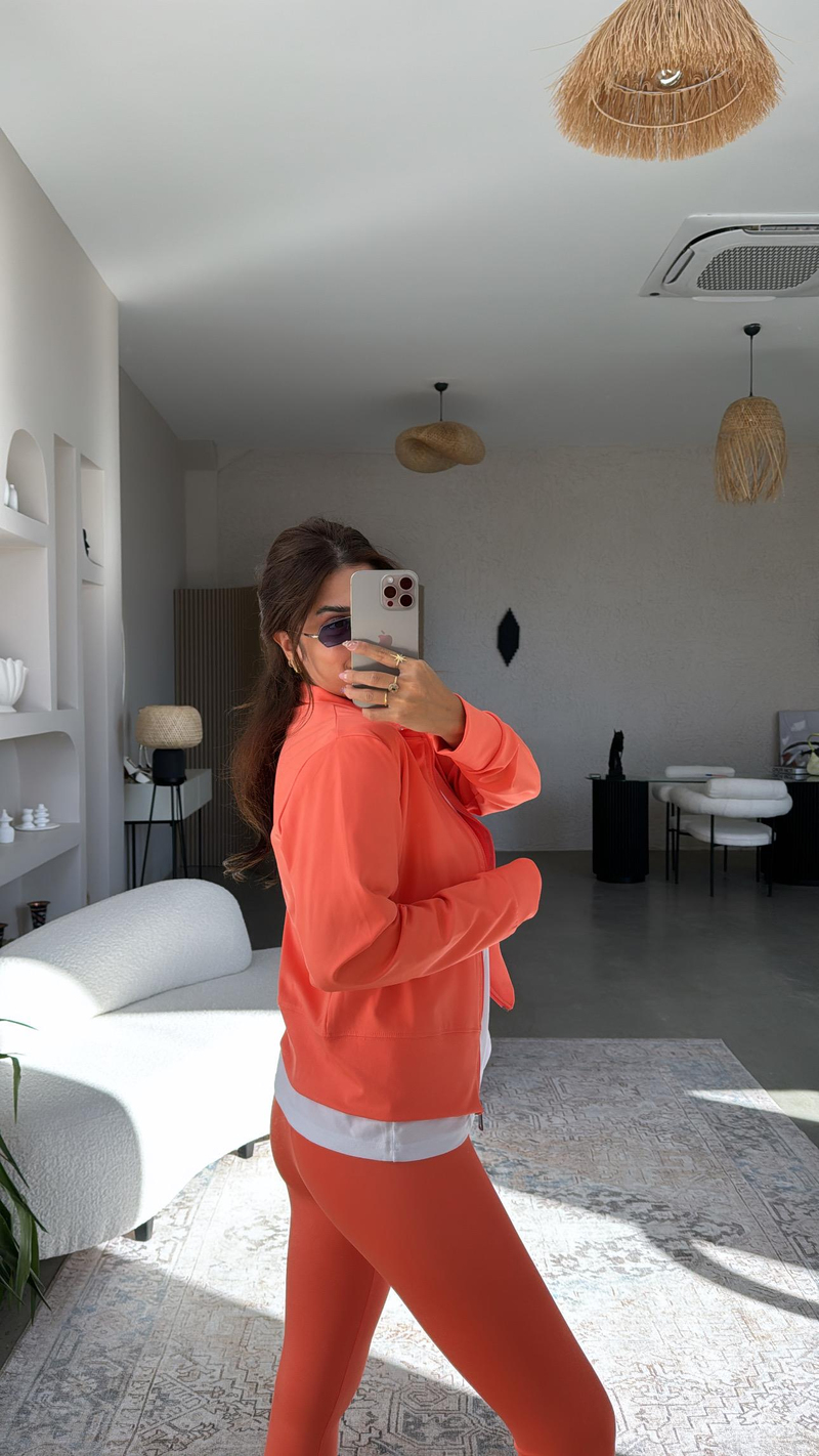 Neon Turuncu Orijinal Oys Toparlayıcı Tayt Ceket Takım