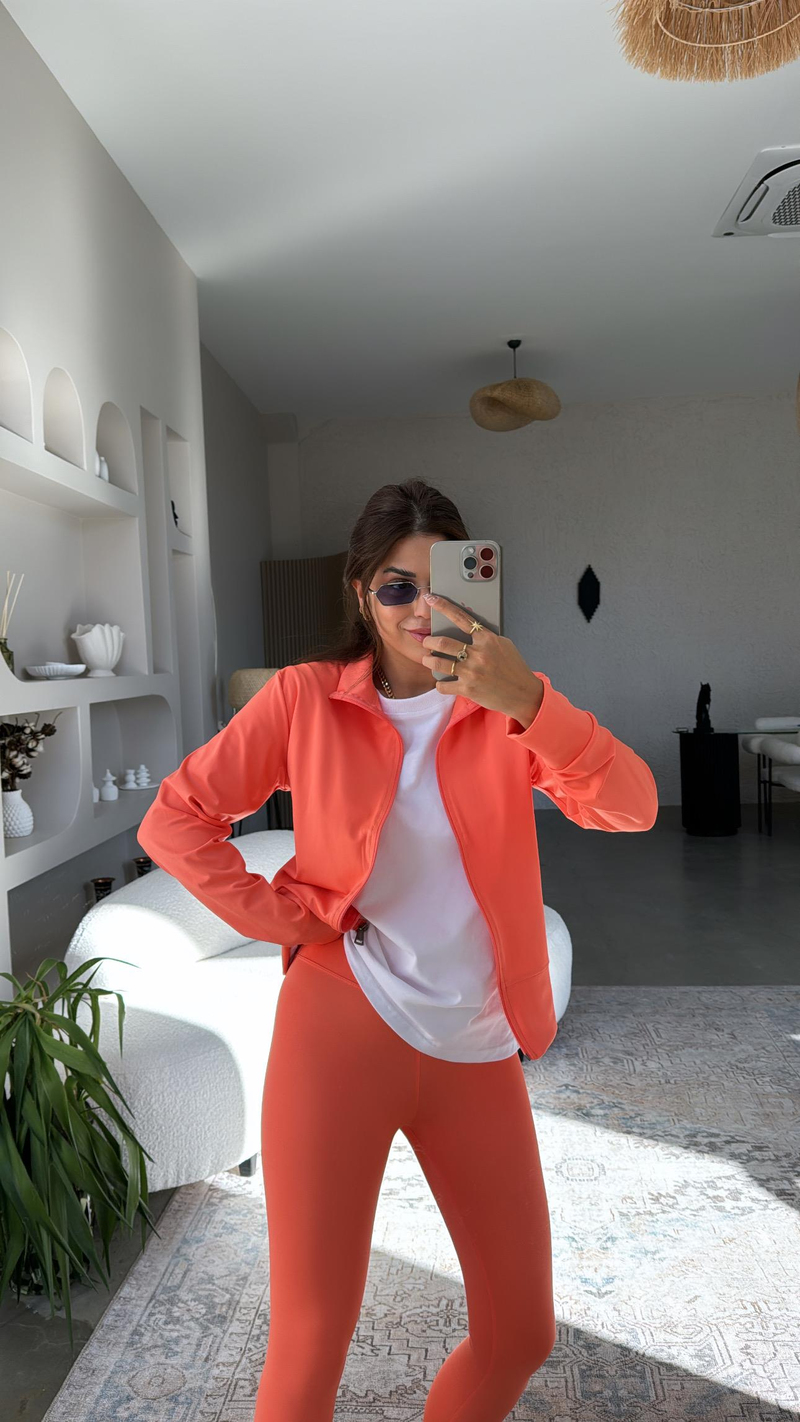 Neon Turuncu Orijinal Oys Toparlayıcı Tayt Ceket Takım