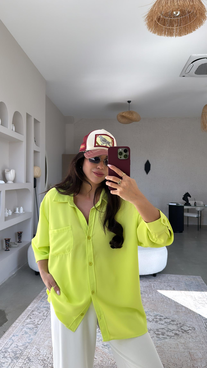 Neon Yeşil Tiril Gömlek