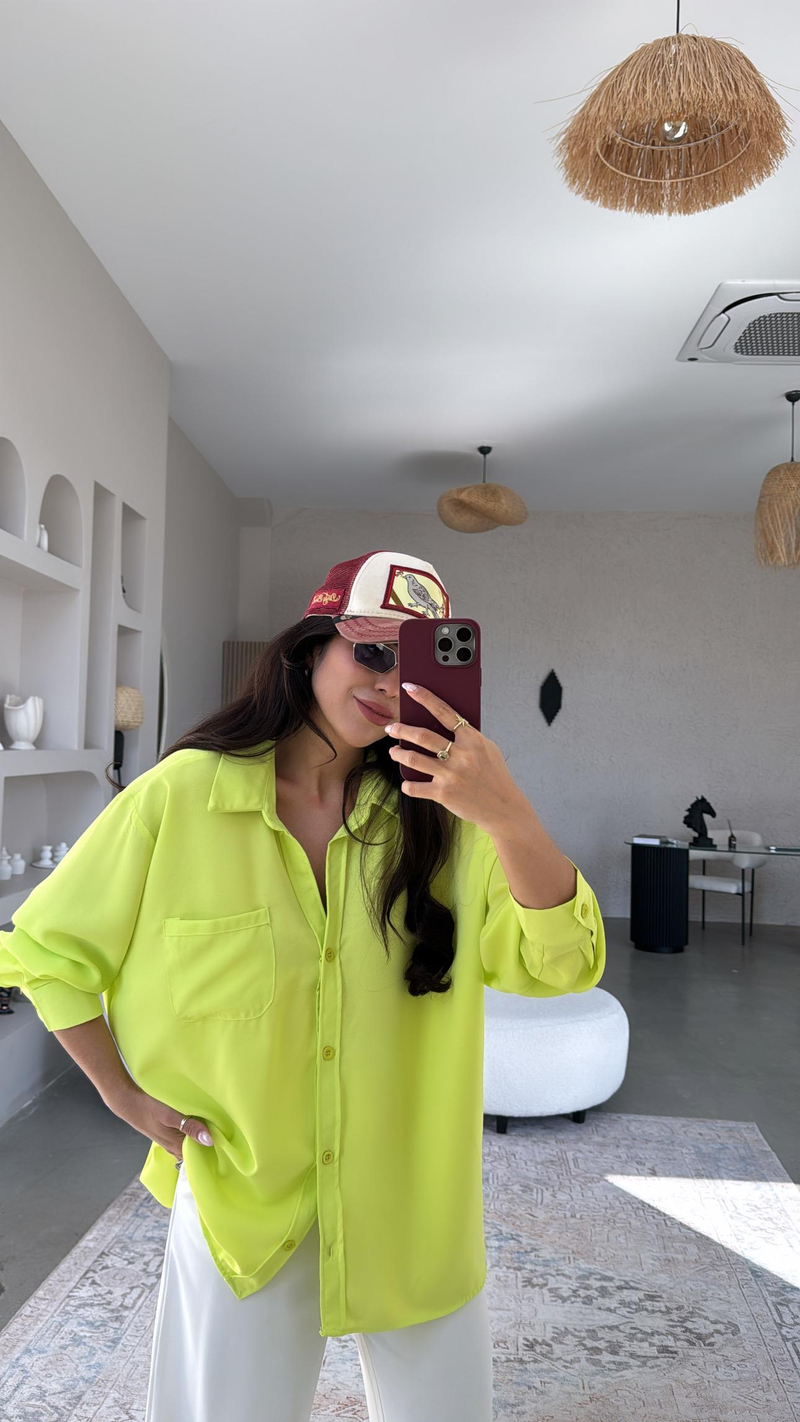 Neon Yeşil Tiril Gömlek