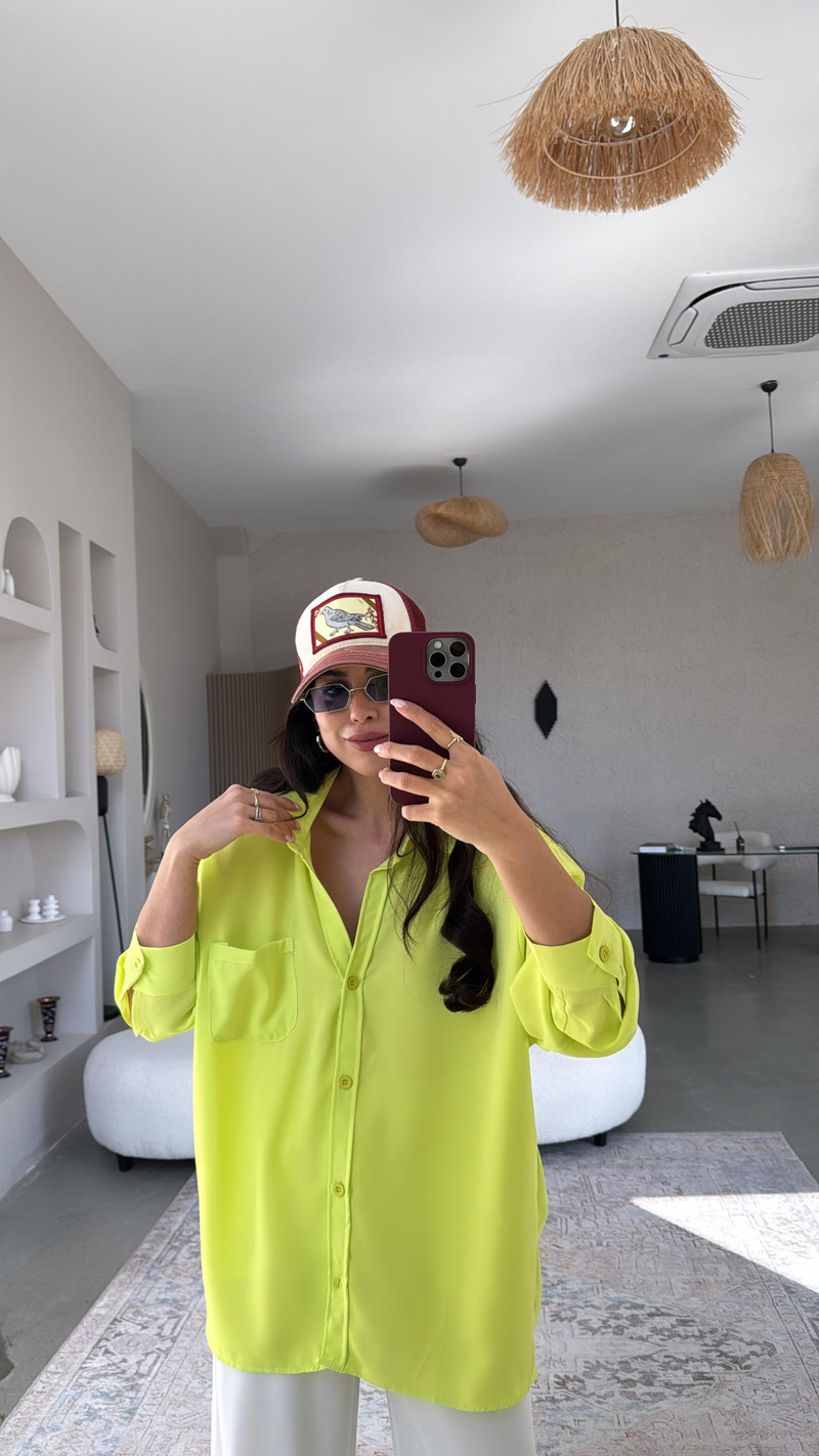 Neon Yeşil Tiril Gömlek