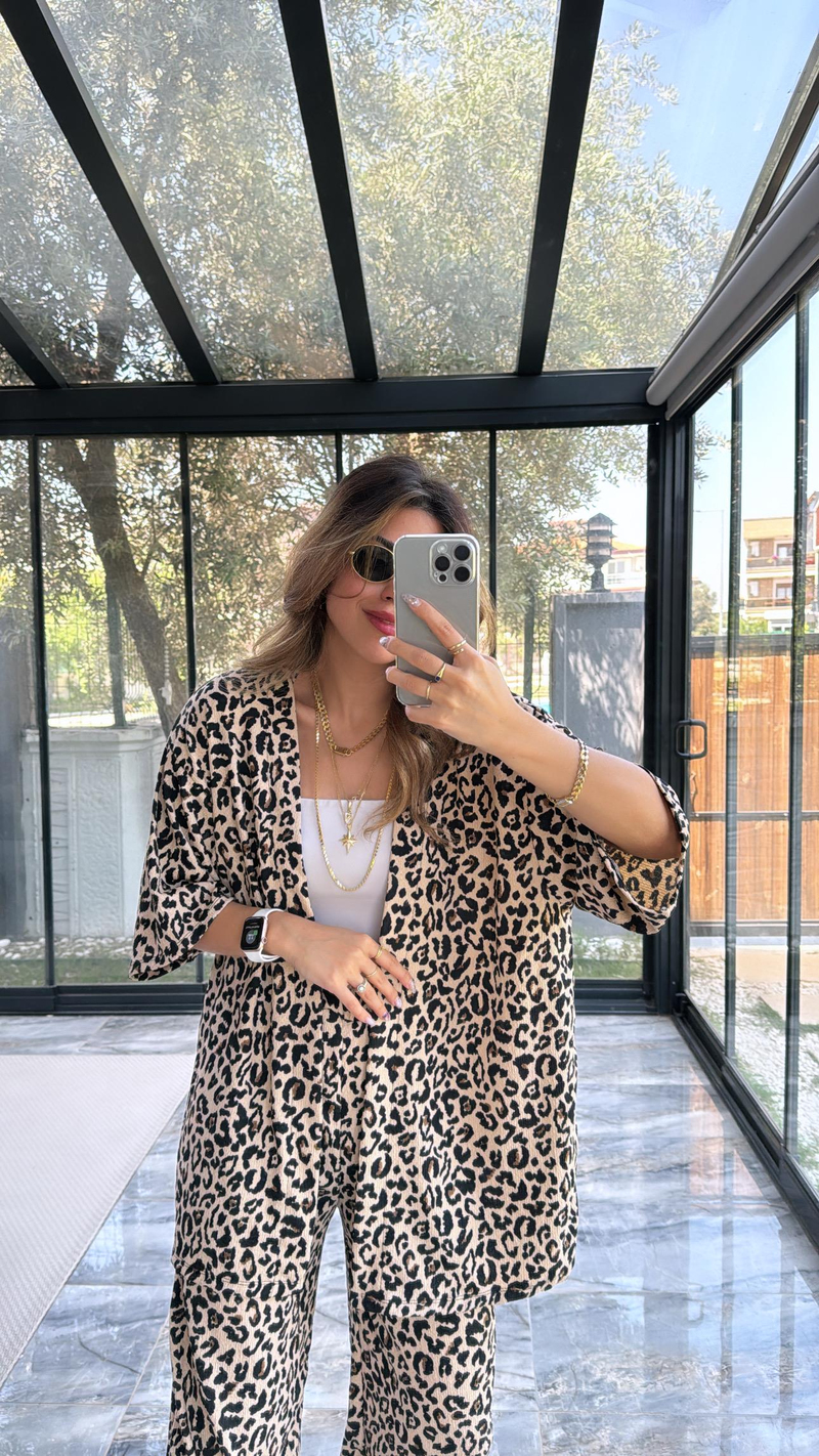 New Leopard Desenli Ceketli Takım