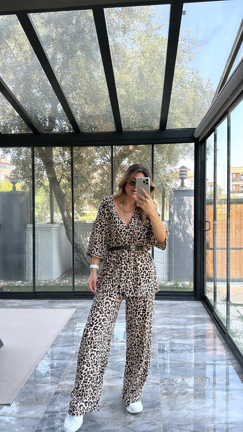 New Leopard Desenli Ceketli Takım