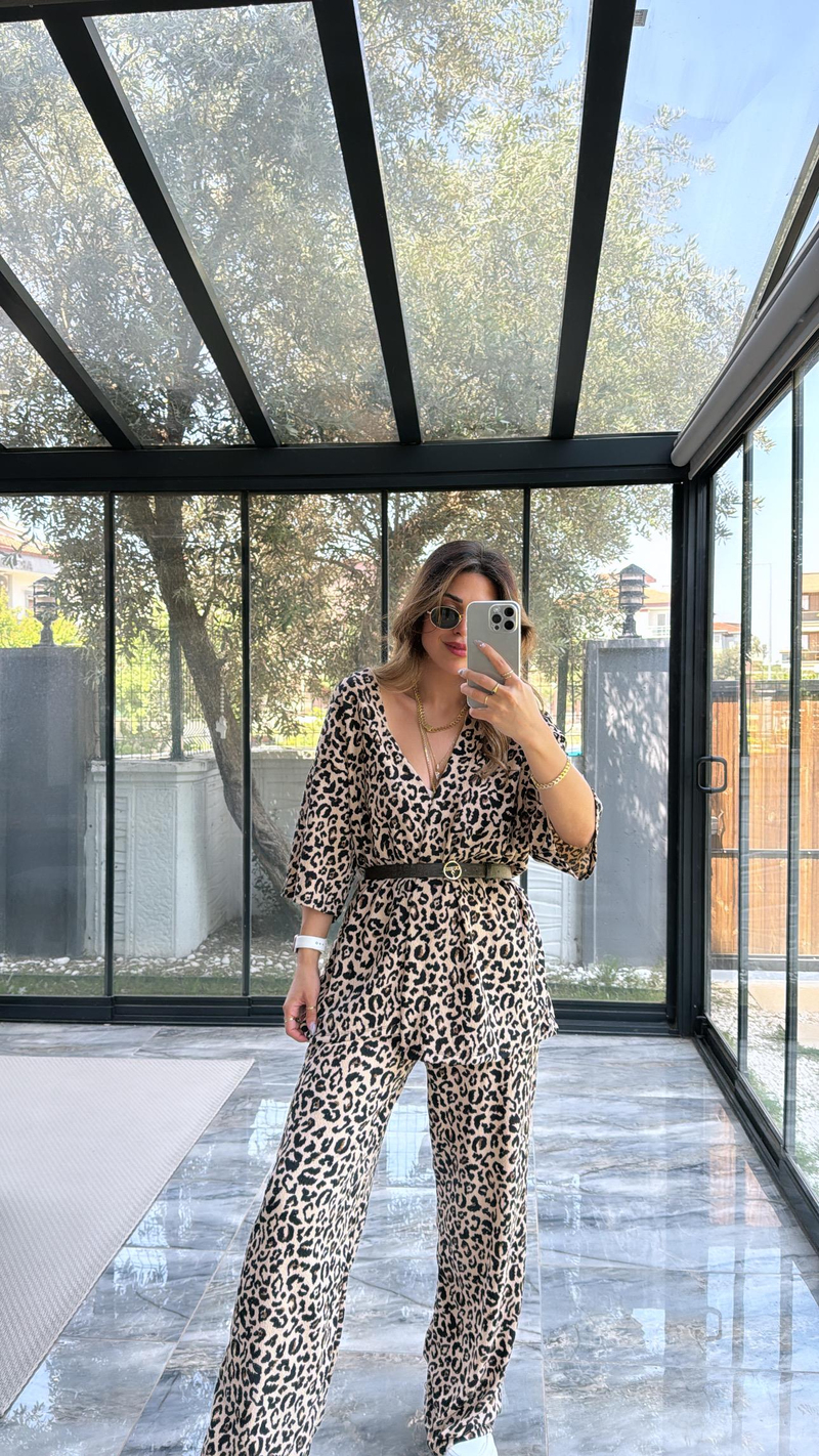 New Leopard Desenli Ceketli Takım