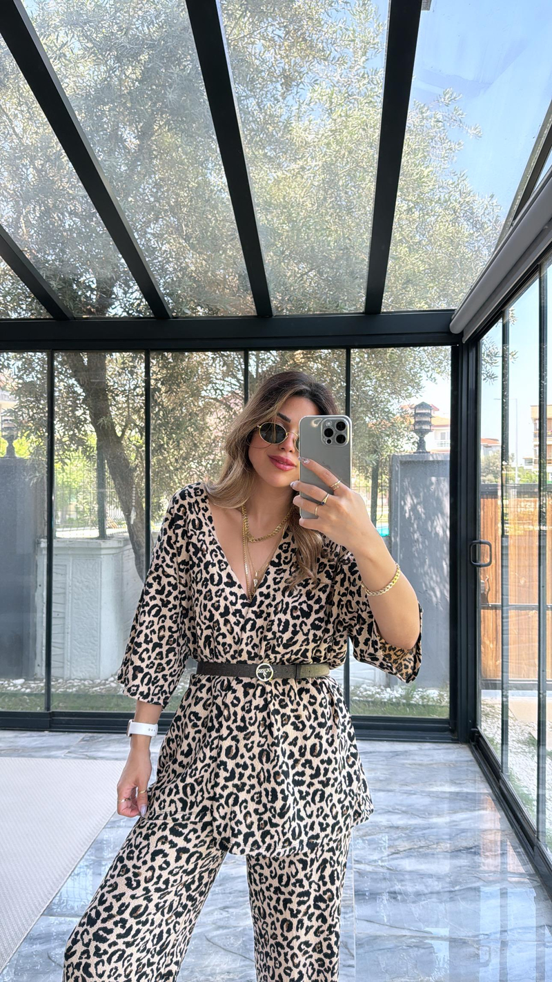 New Leopard Desenli Ceketli Takım