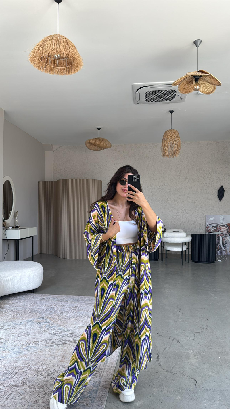 Olive Juna Kimono Pantolon Takım