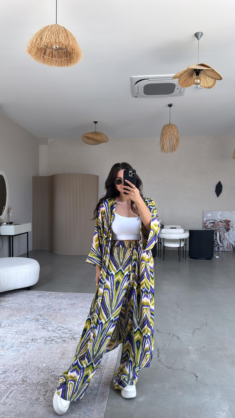 Olive Juna Kimono Pantolon Takım