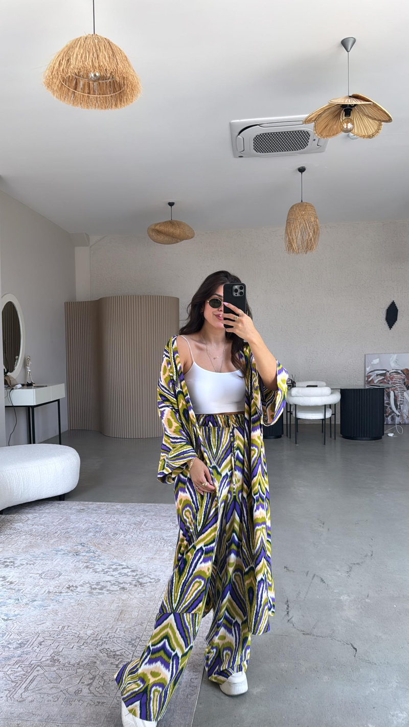 Olive Juna Kimono Pantolon Takım