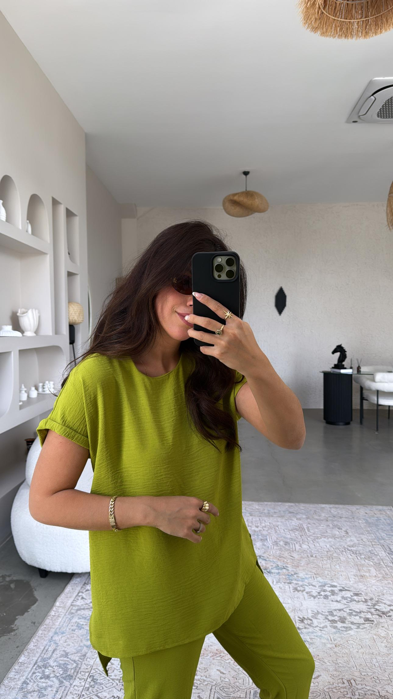 Olive Paça Pensli Pantolon Bluz Takım