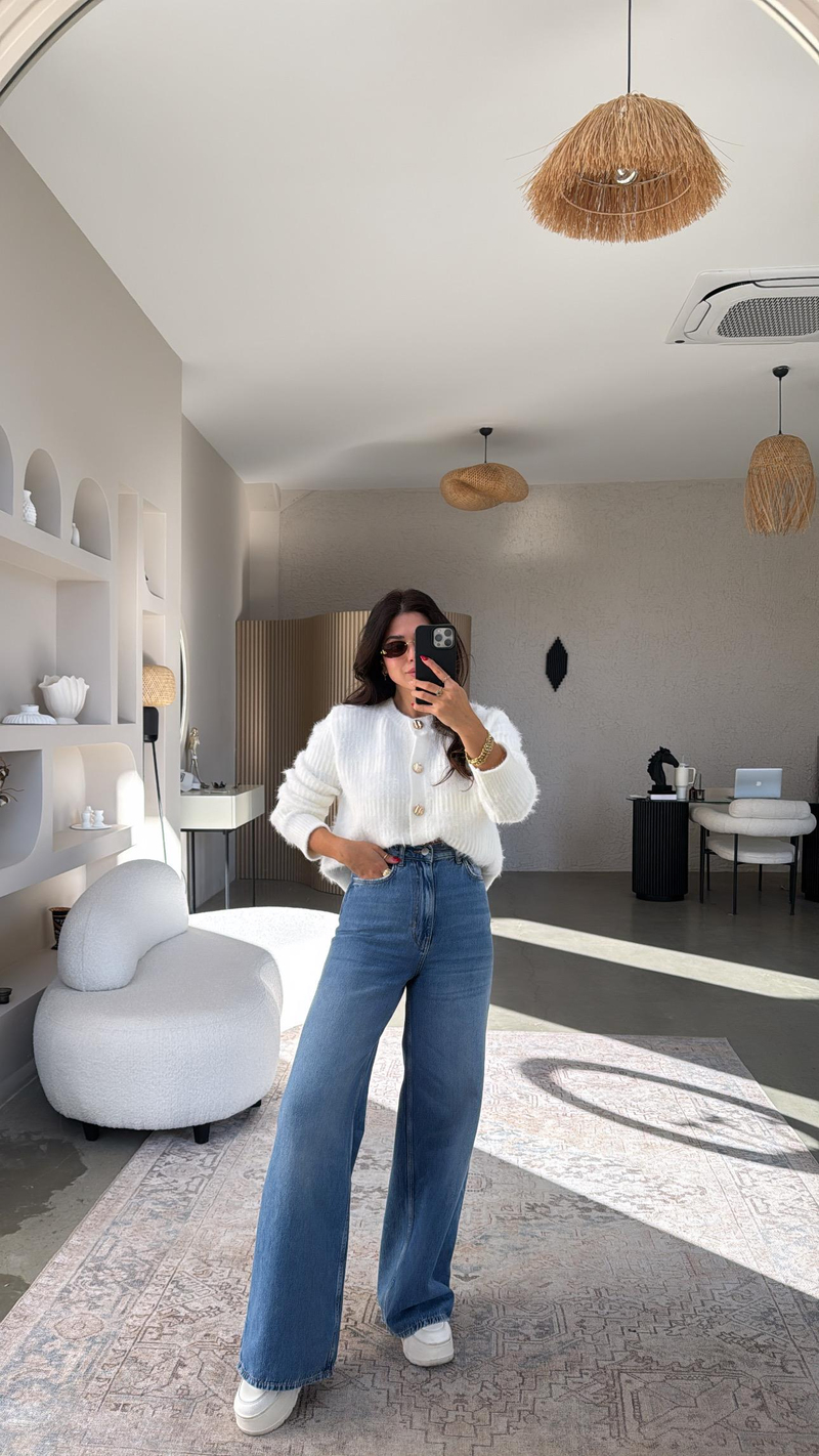 Orijinal ZR Basic Mavi Bol Paça Jean