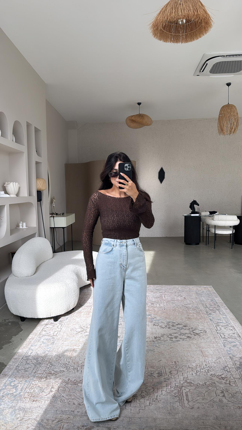 Orijinal ZR Buz Mavi Oversize Wide Leg Jean