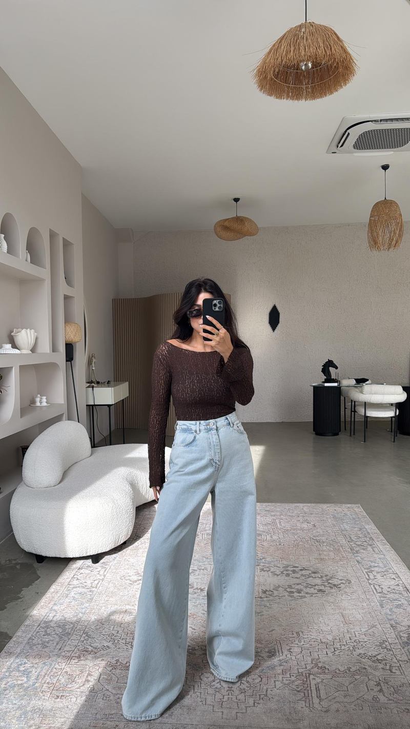 Orijinal ZR Buz Mavi Oversize Wide Leg Jean