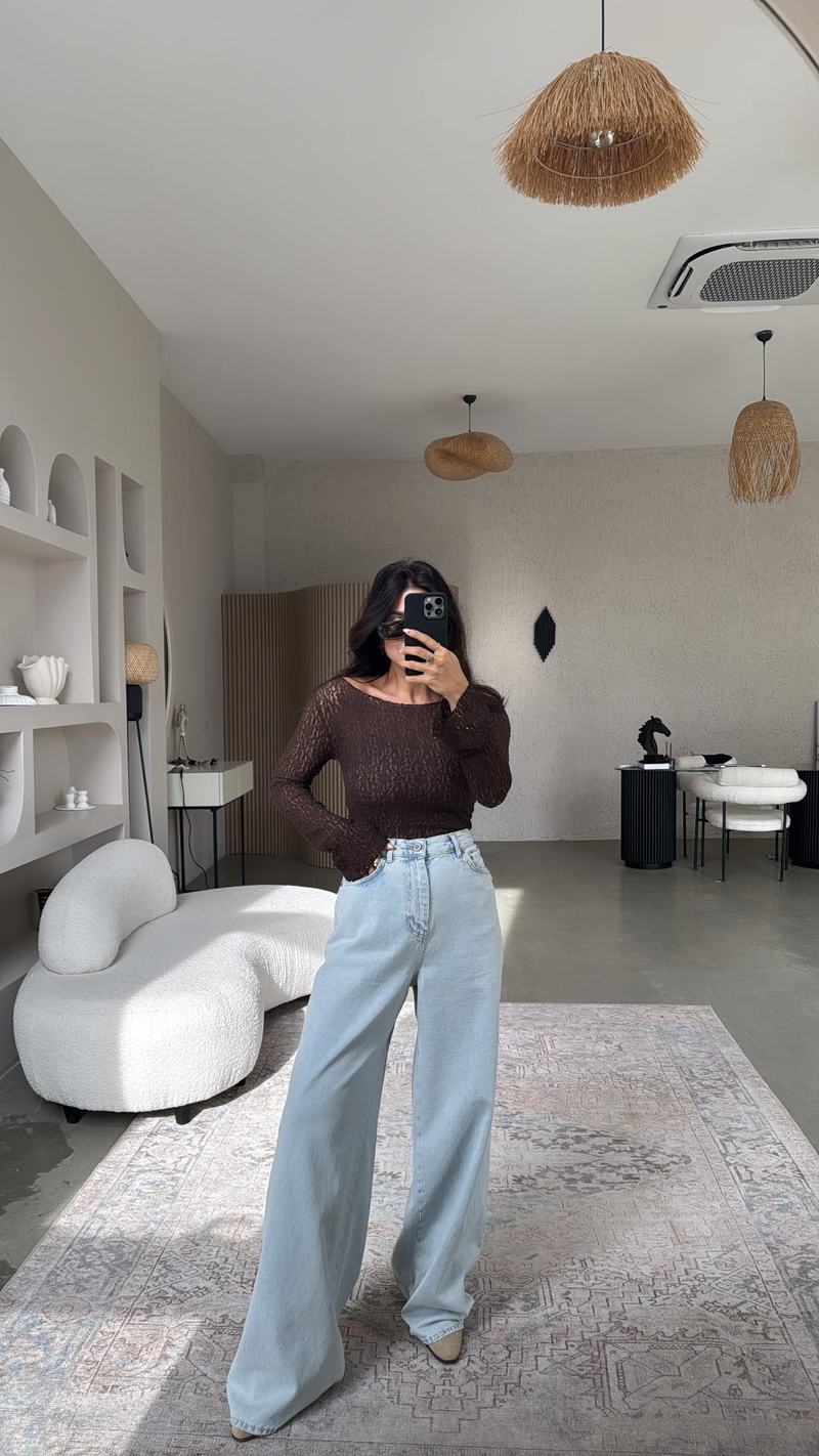 Orijinal ZR Buz Mavi Oversize Wide Leg Jean