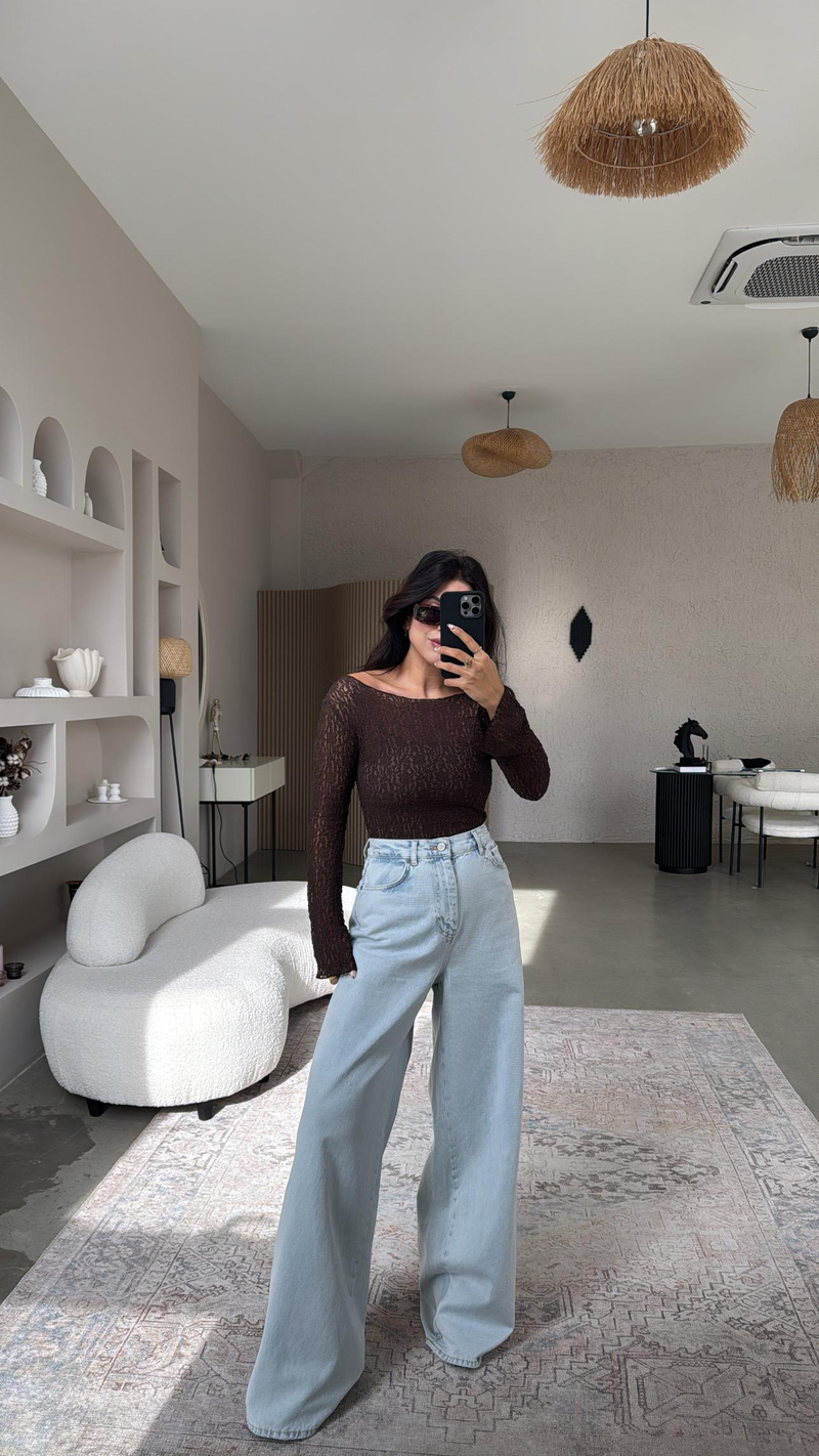 Orijinal ZR Buz Mavi Oversize Wide Leg Jean
