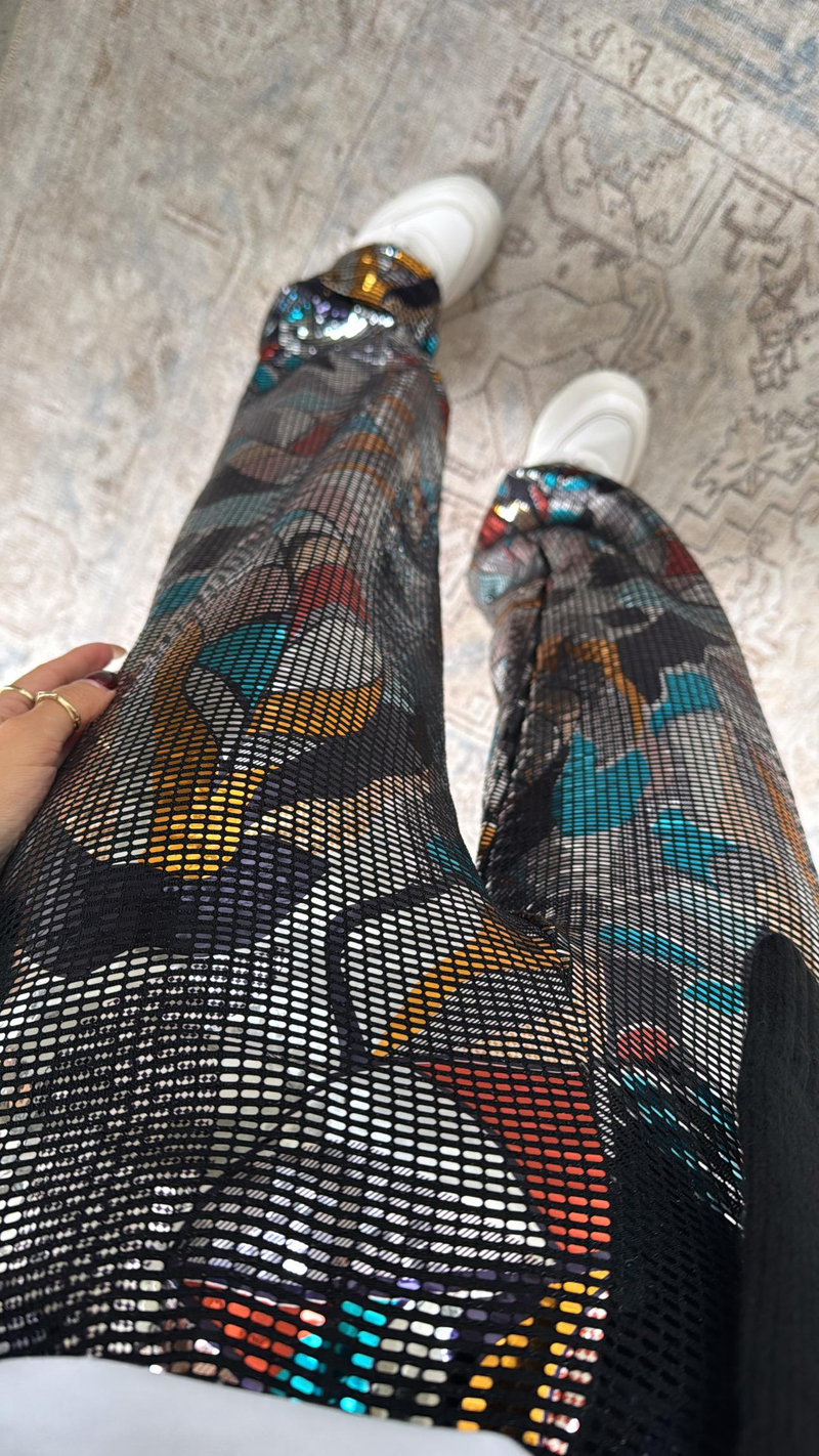 Parlak Yansımalı Bol Paça Pantolon