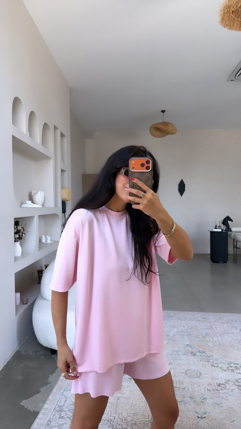 Pembe Beli Lastikli Pamuklu Şort