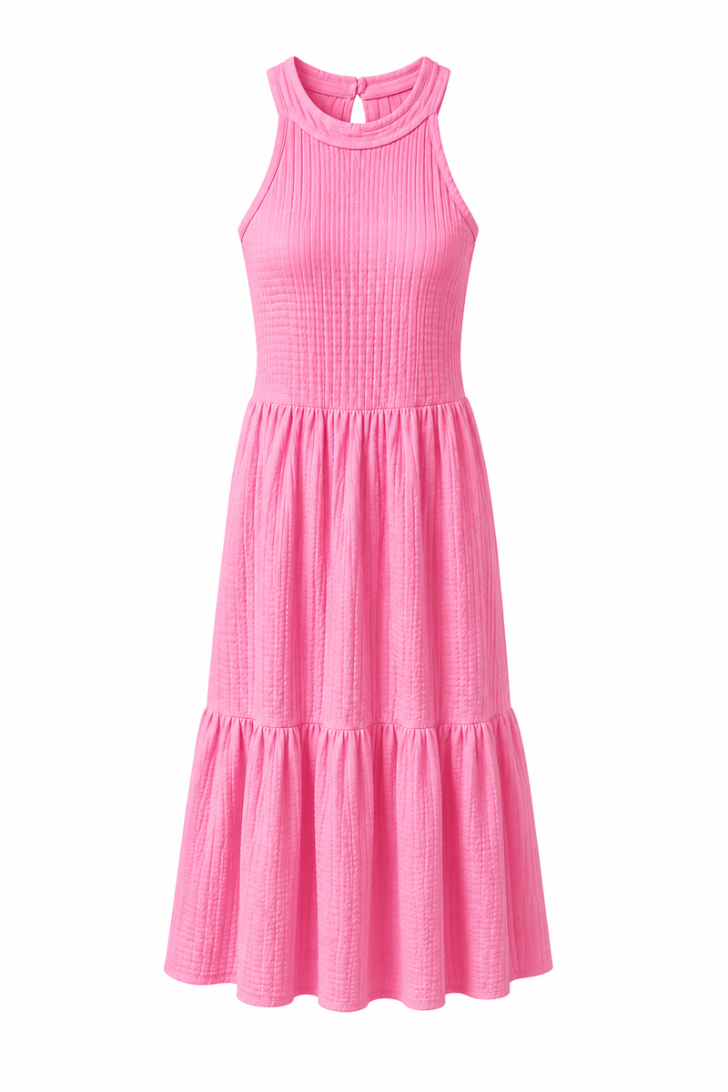 Pembe Bubble Halter Yaka Elbise
