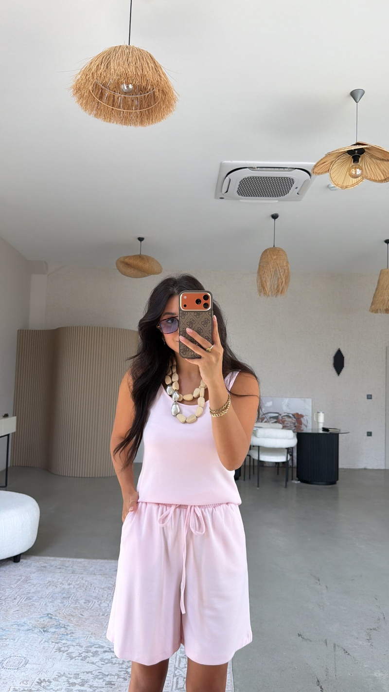 Pembe Modal Atlet Şort Takım