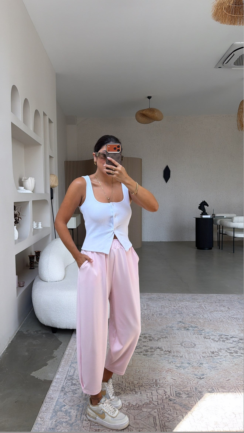 Pembe Paça Tutturma Baggy Eşofman
