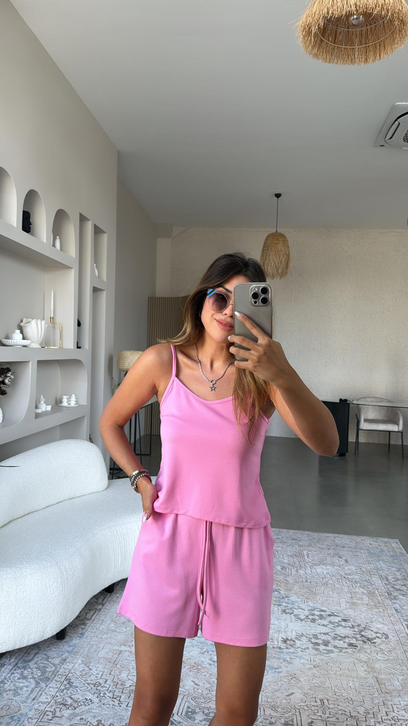 Pembe Pike Modal Şort Bluz Takım