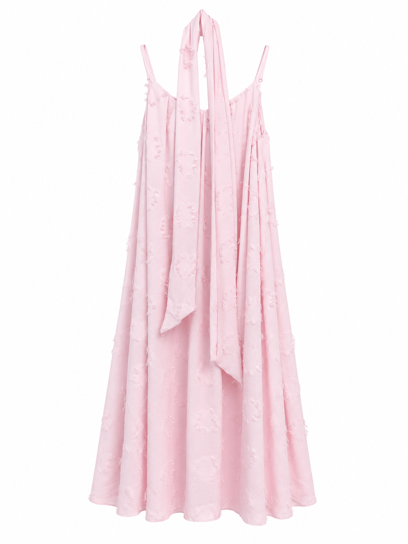 Pembe Püskül Kumaşlı Premium Asansör Askılı Elbise