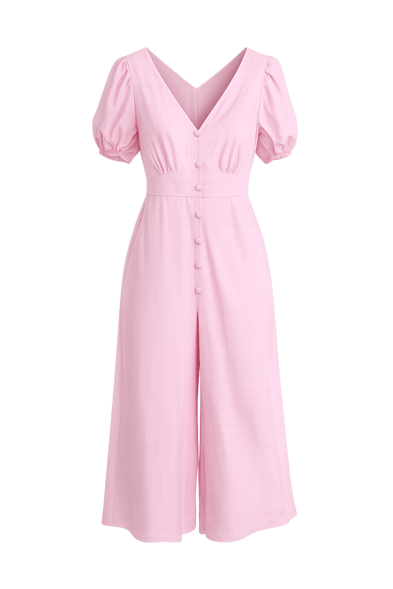 Pembe Romantik Düğmeli Elbise