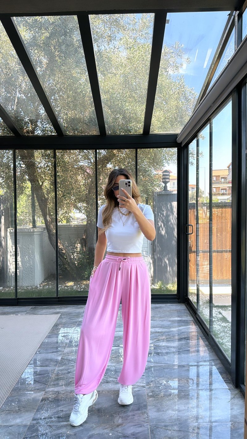 Pembe Şalvar Modal Pantolon