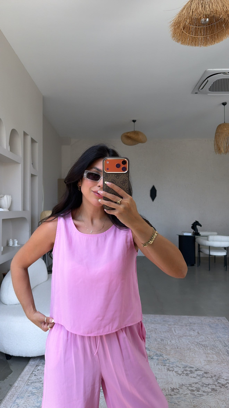 Pembe Tensel Atlet Pantolon Basic Takım