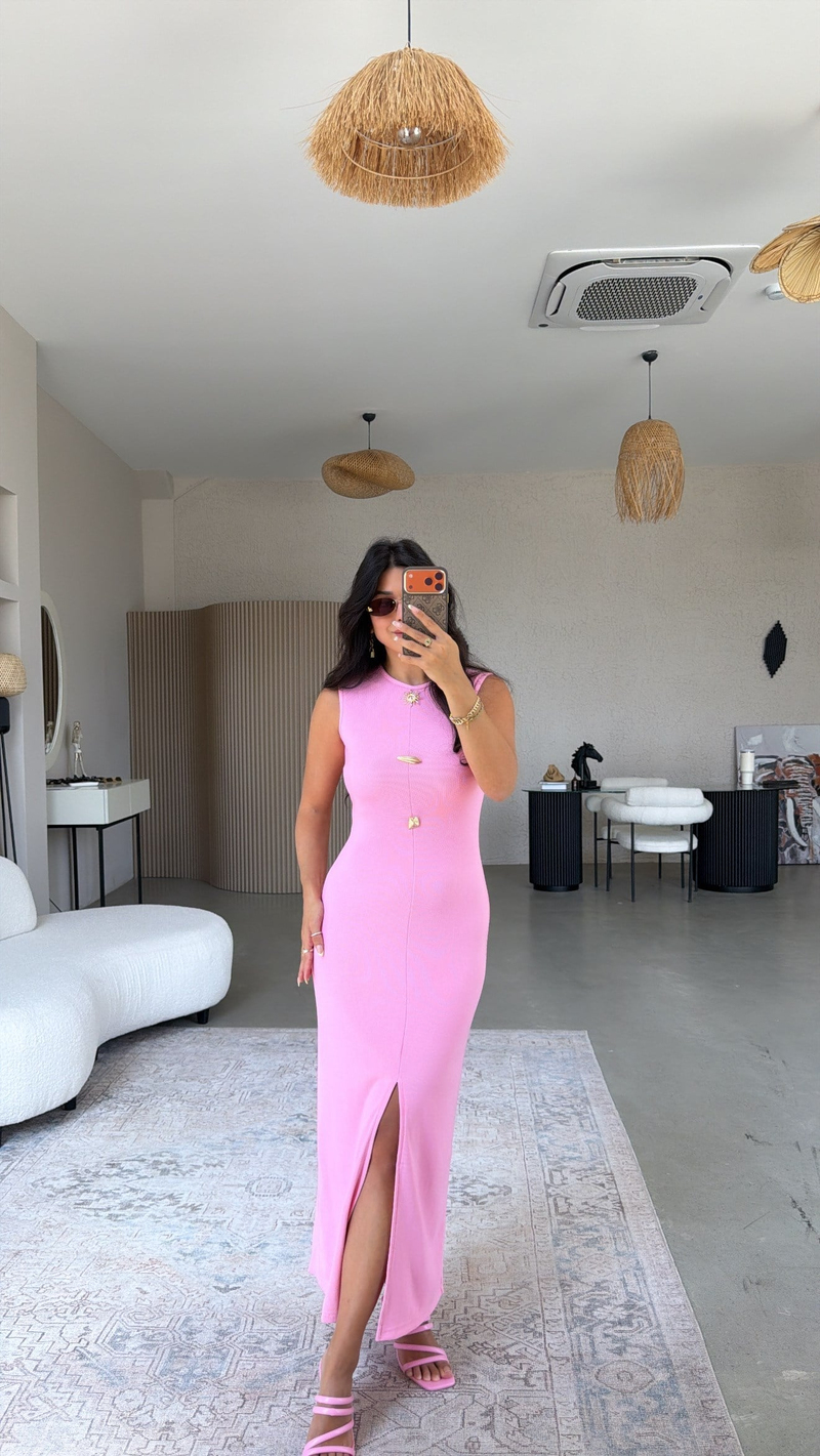 Pembe Üç Broşlu Ottoman Elbise