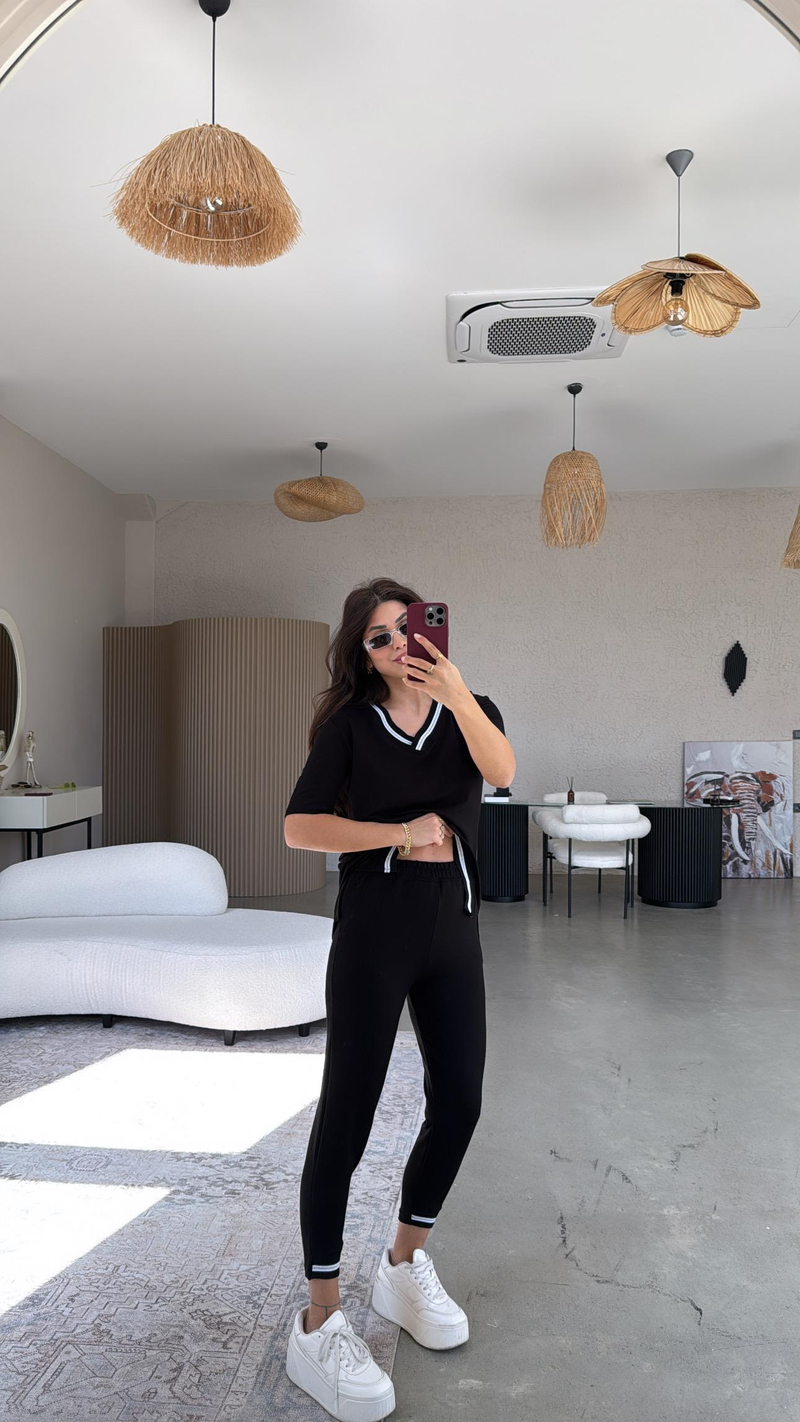 Ribana Şeritli Siyah Modal Takım