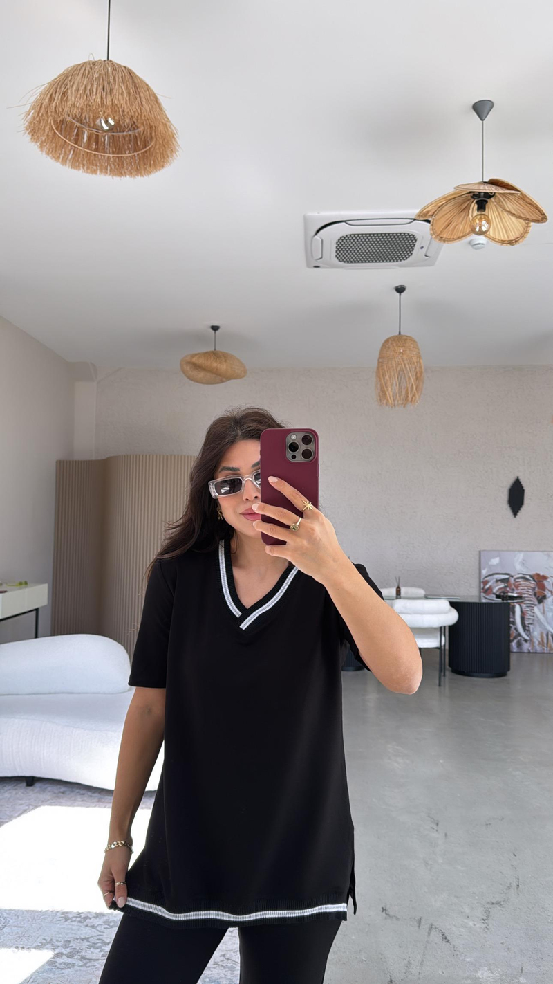 Ribana Şeritli Siyah Modal Takım