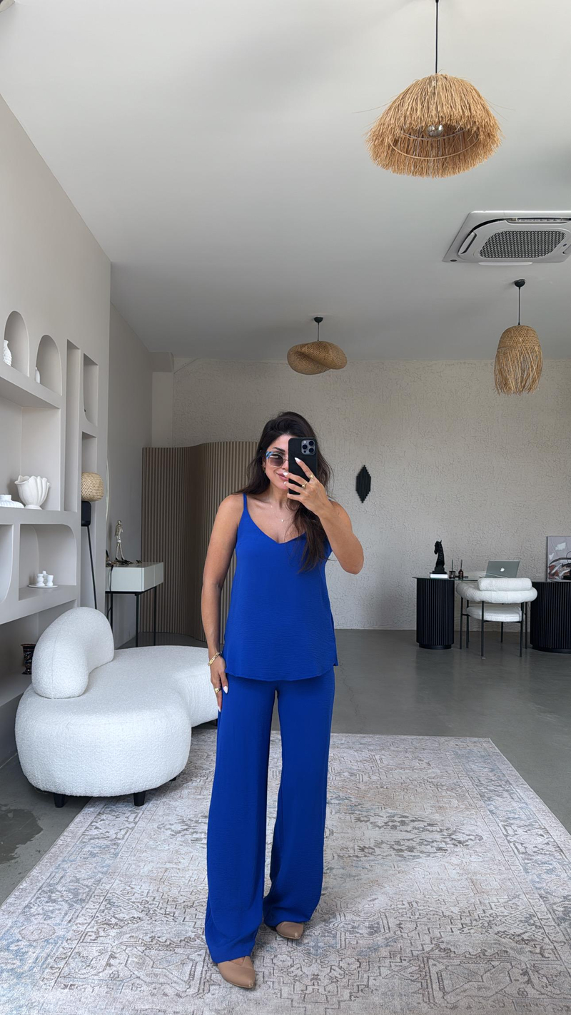 Saks Mavi İp Askılı Basic Tiril Takım