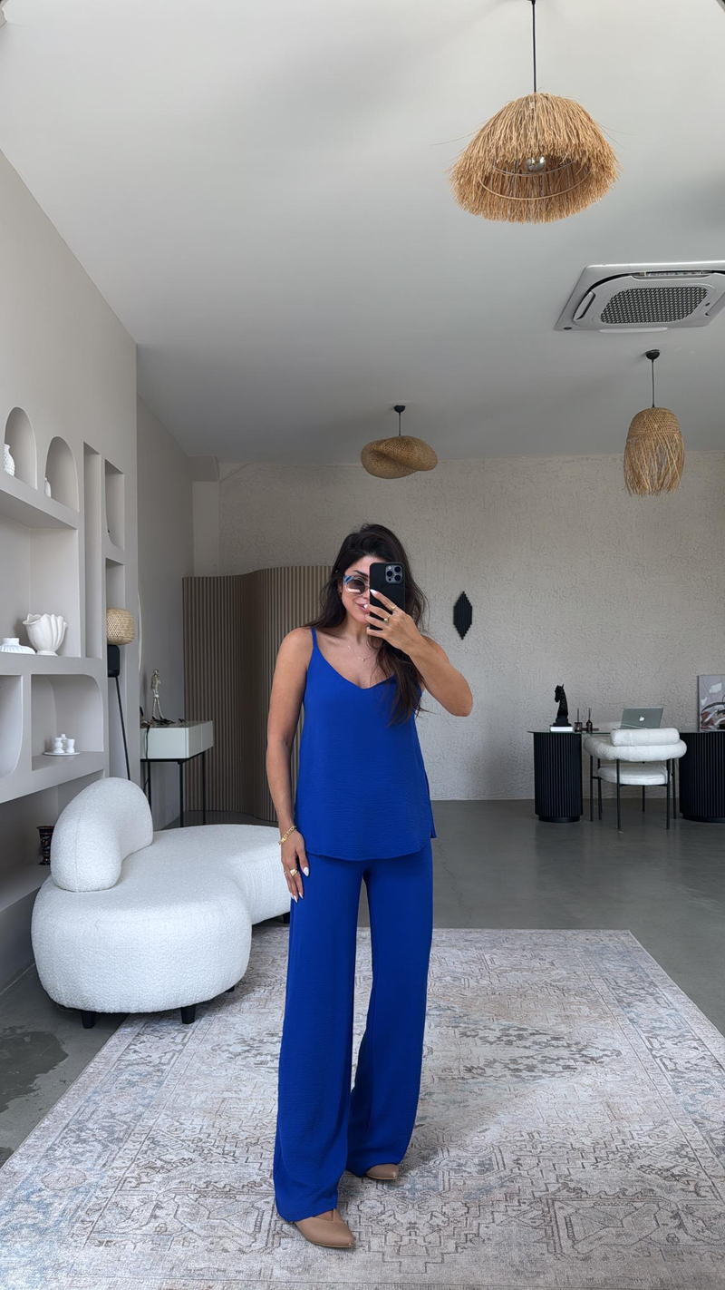 Saks Mavi İp Askılı Basic Tiril Takım