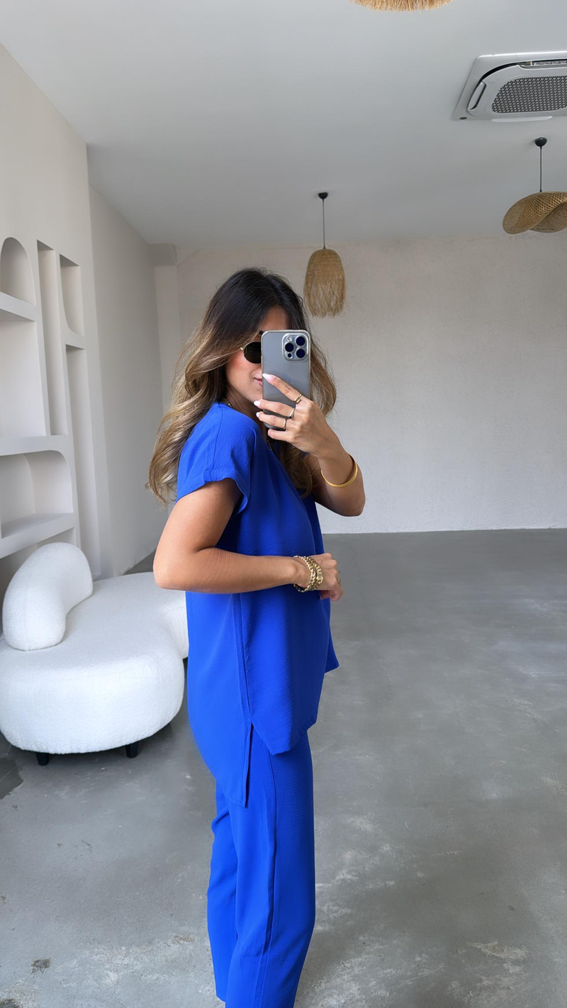 Saks Mavi Paça Pensli Kısa Kollu Takım