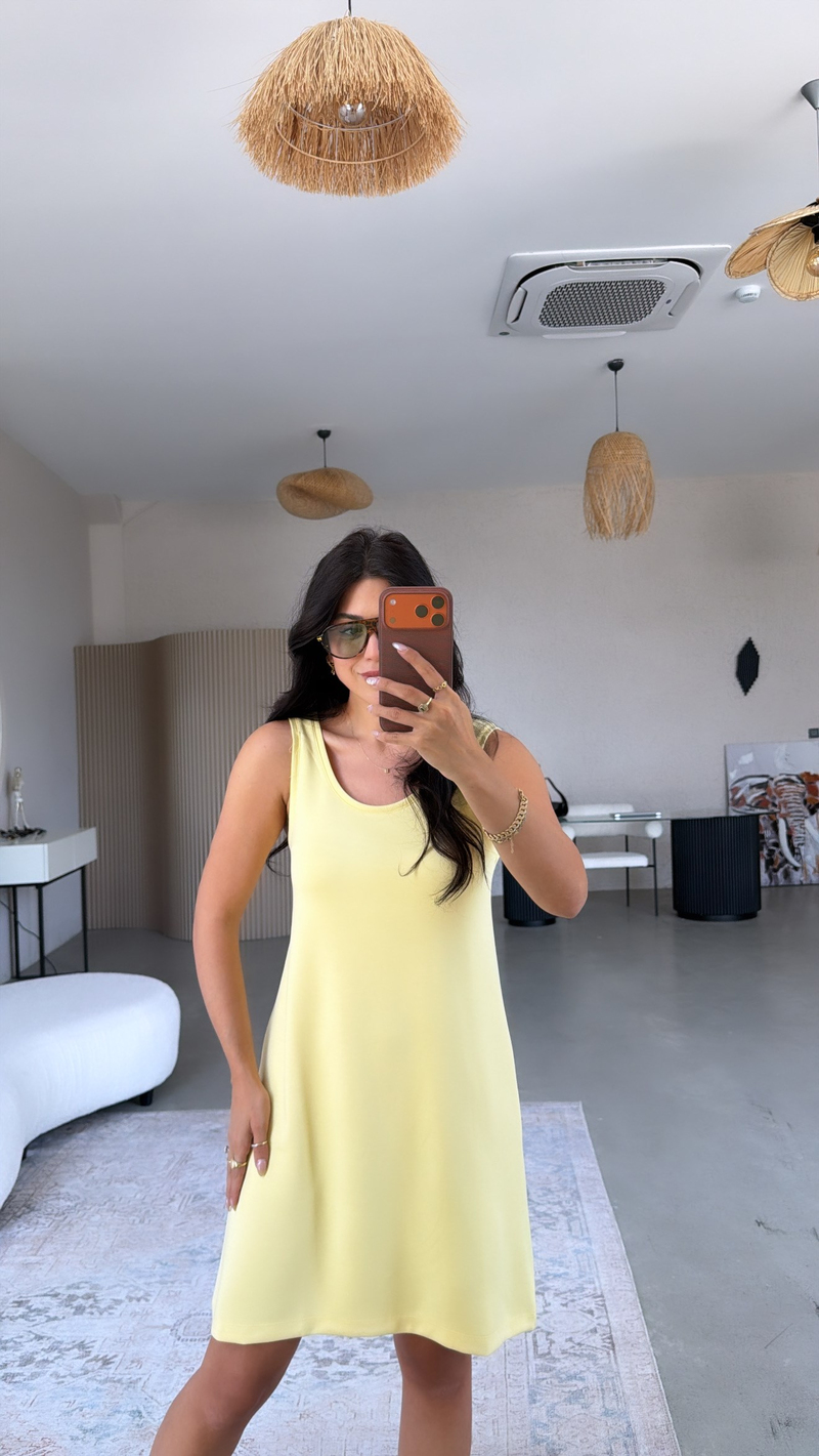 Sarı Kalın Askılı Basic Modal Elbise