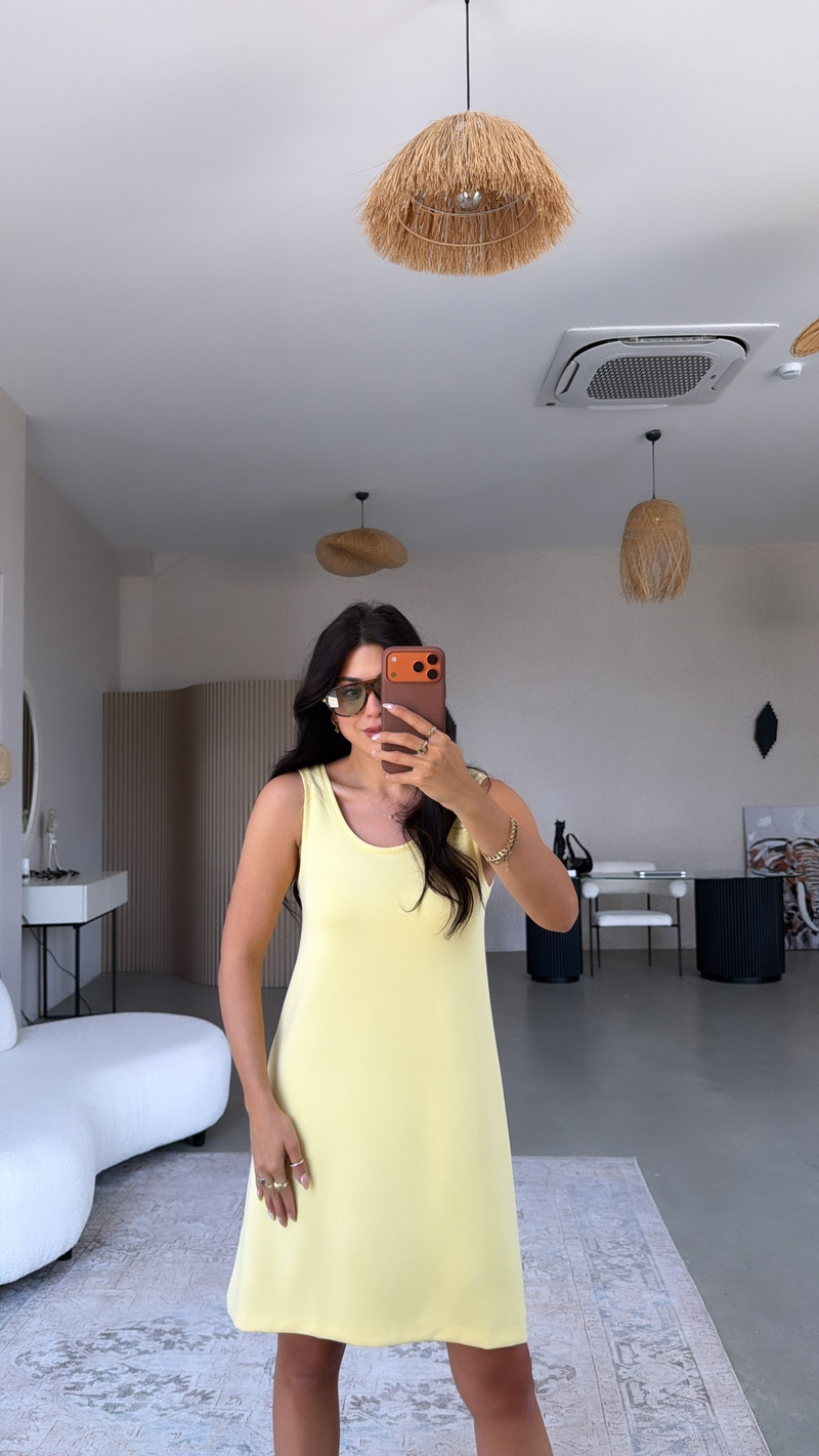Sarı Kalın Askılı Basic Modal Elbise