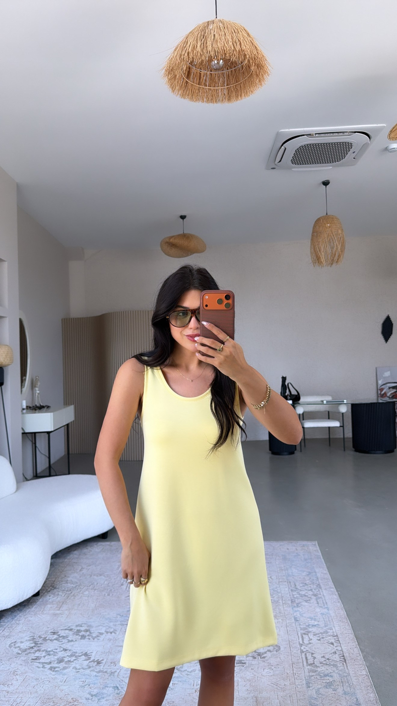 Sarı Kalın Askılı Basic Modal Elbise