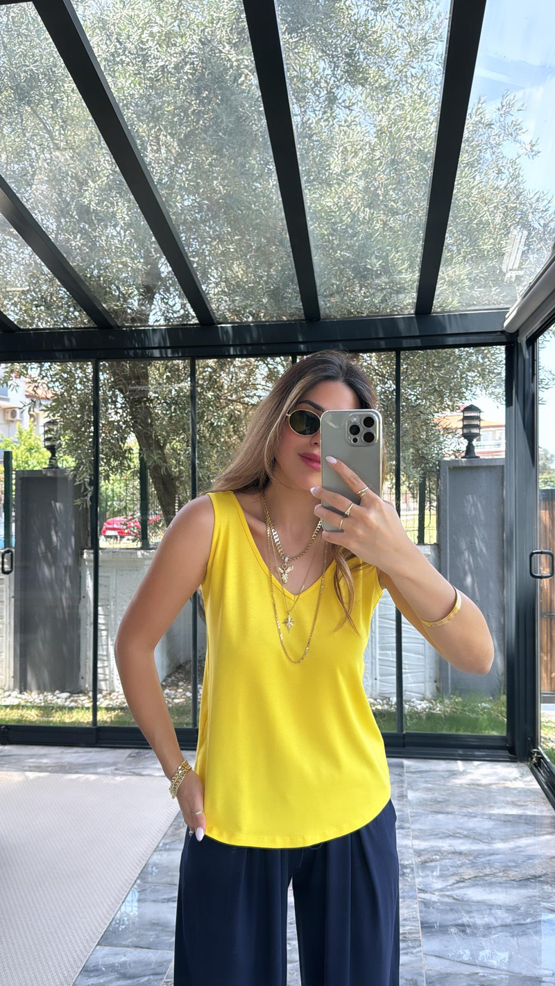 Sarı Ön Arka V Yaka Atlet