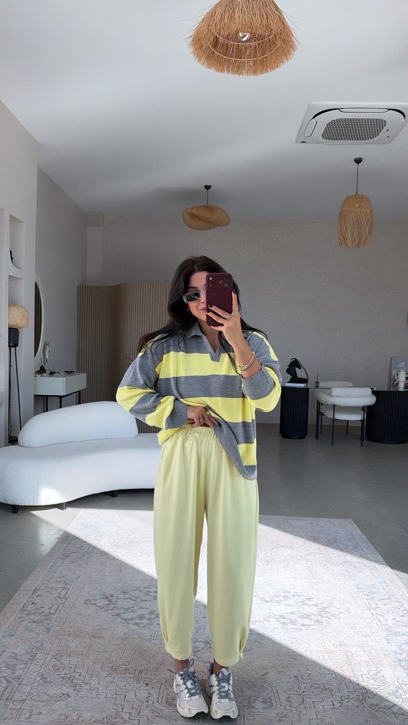 Sarı Paça Tutturma Baggy Eşofman