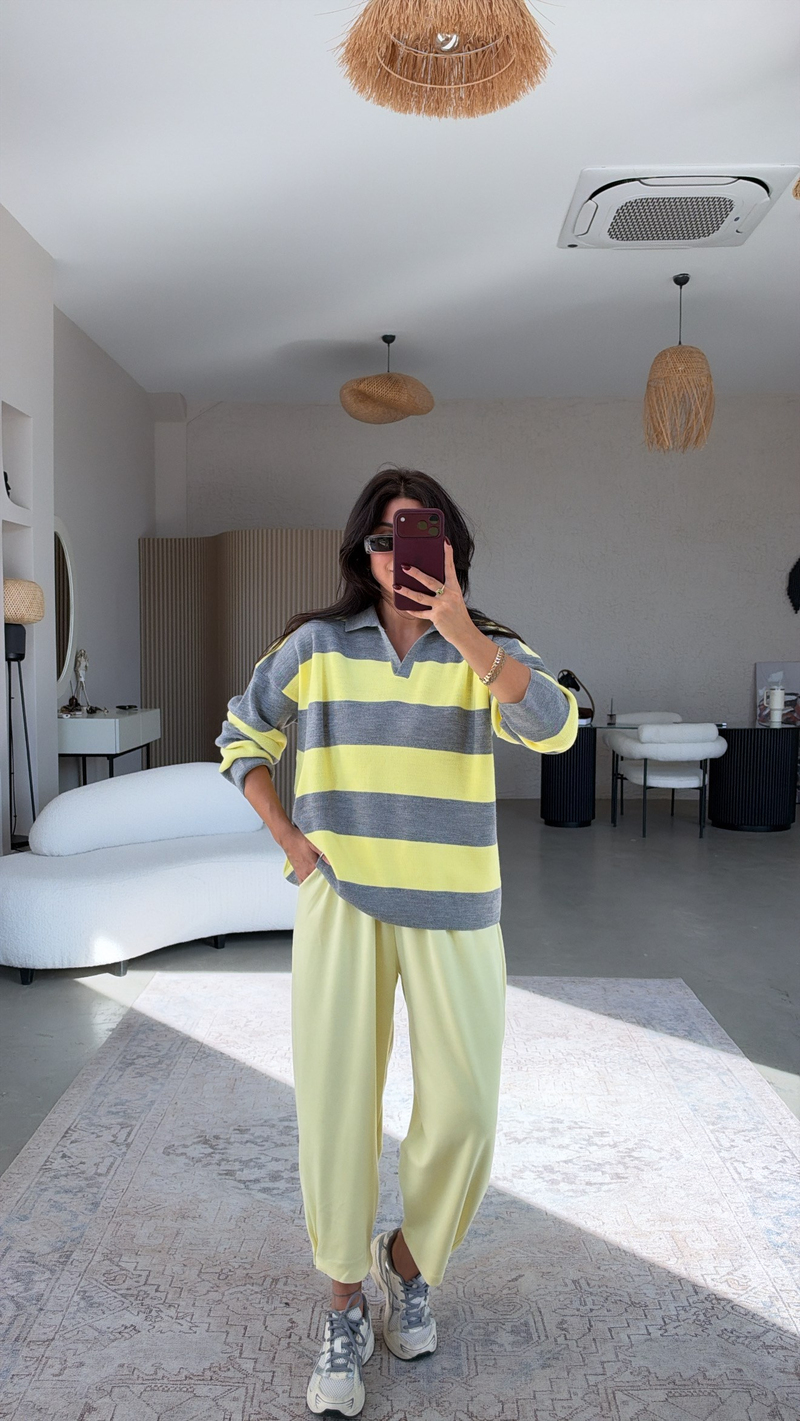 Sarı Paça Tutturma Baggy Eşofman