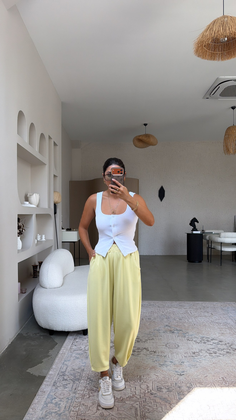 Sarı Paça Tutturma Baggy Eşofman