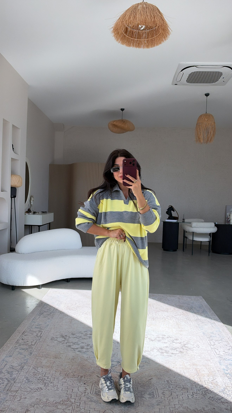 Sarı Paça Tutturma Baggy Eşofman