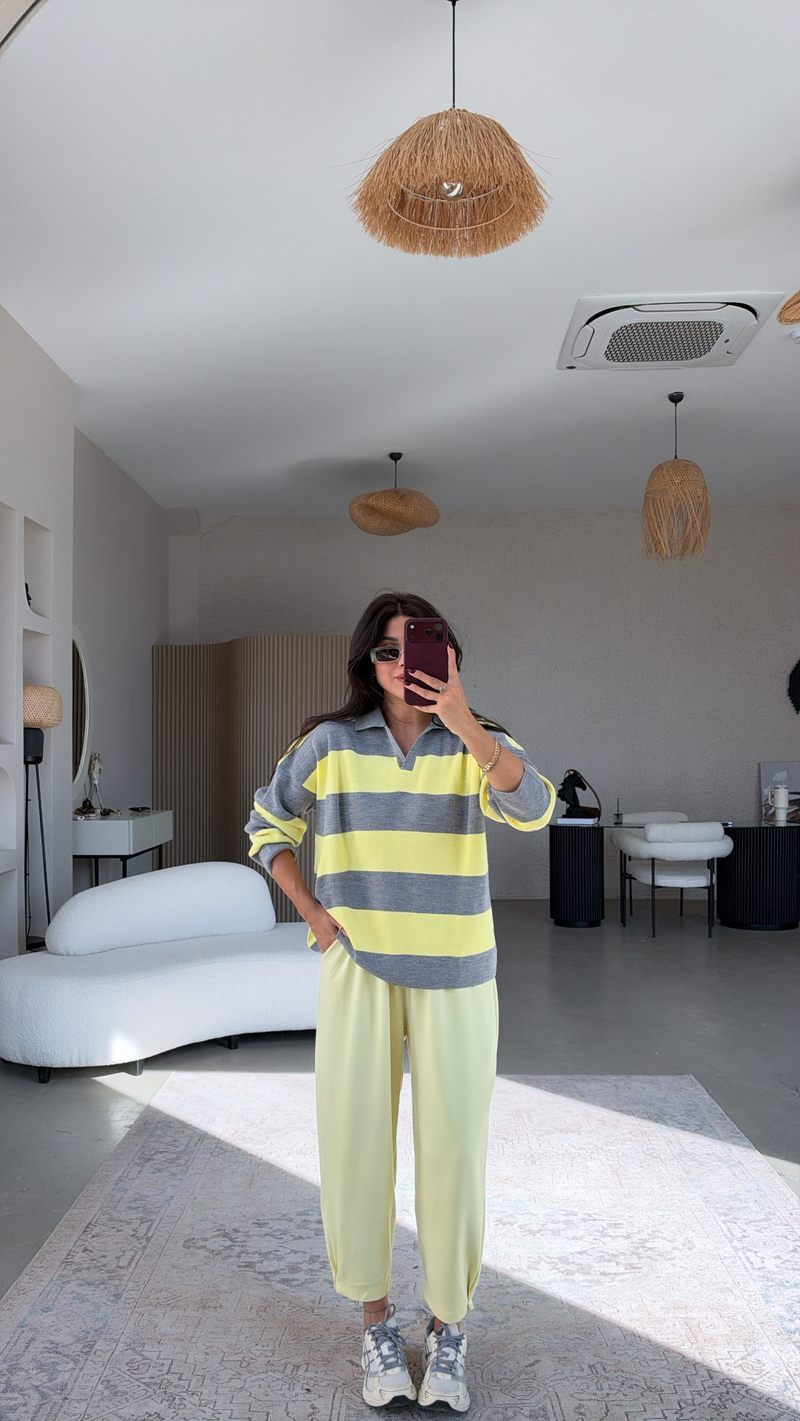Sarı Paça Tutturma Baggy Eşofman