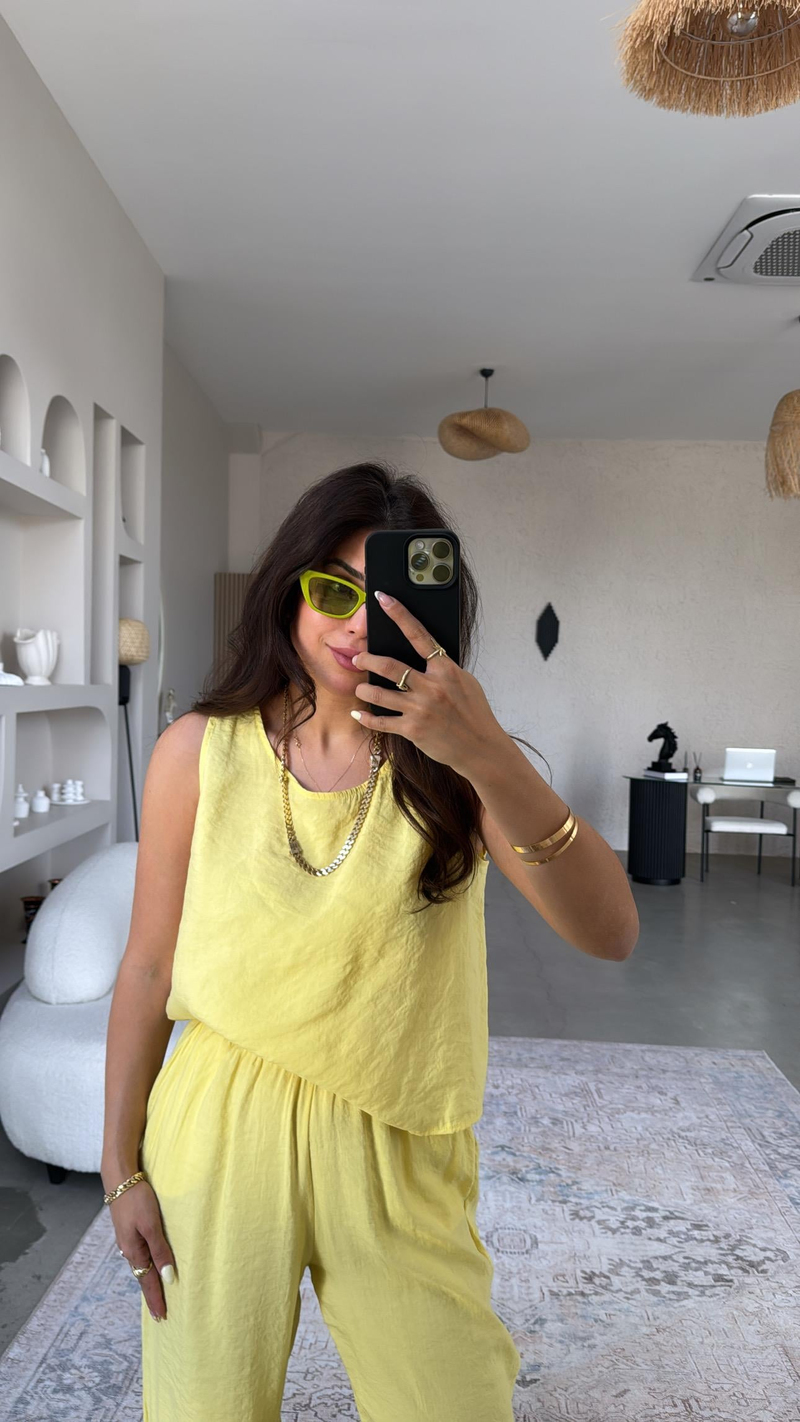 Sarı Tensel Pantolon Bluz Takım
