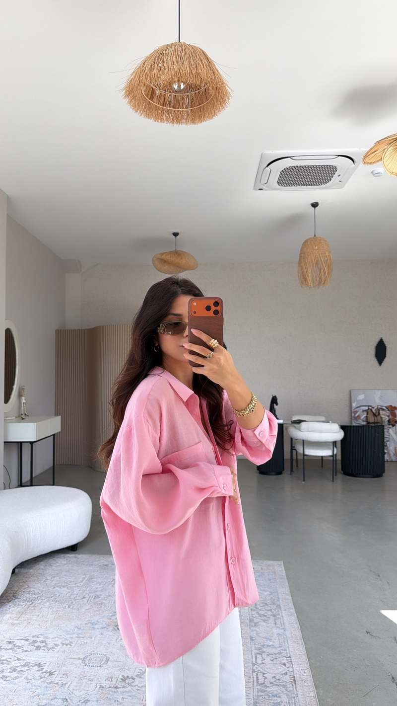 Şeker Pembe İpek Dökümlü Gömlek